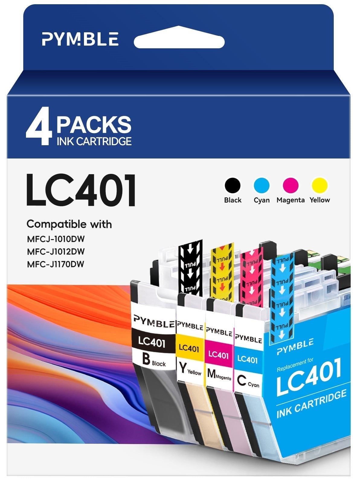 LC401 Ink Cartridges for Brother LC401 Ink Cartridges for Brother MFCJ-1010DW MFC-J1012DW MFC-J1170DW Printer(4-Pack, Black Cyan Magenta Yellow)
