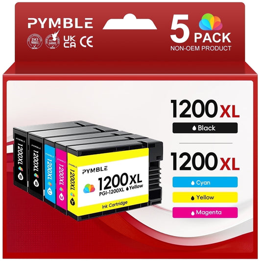 1200 Ink Cartridges Replacement for Canon PGI-1200XL  Compatible with MB2720 MB2320 MB2120 MB2350 MB2050 MB2020 Printer (2 Black, Cyan, Magenta, Yellow, 5-Pack)