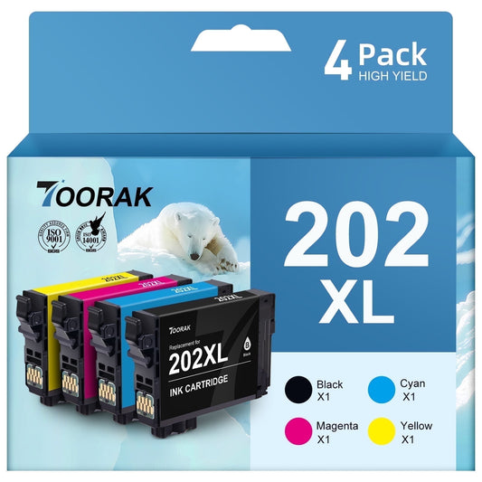 202XL Ink Cartridges for Epson 202 Ink cartridges for Epson Ink 202 for Epson XP-5100 WF-2860 Printer(4 Pack,1 Black,1 Cyan,1 Magenta,1 Yellow)