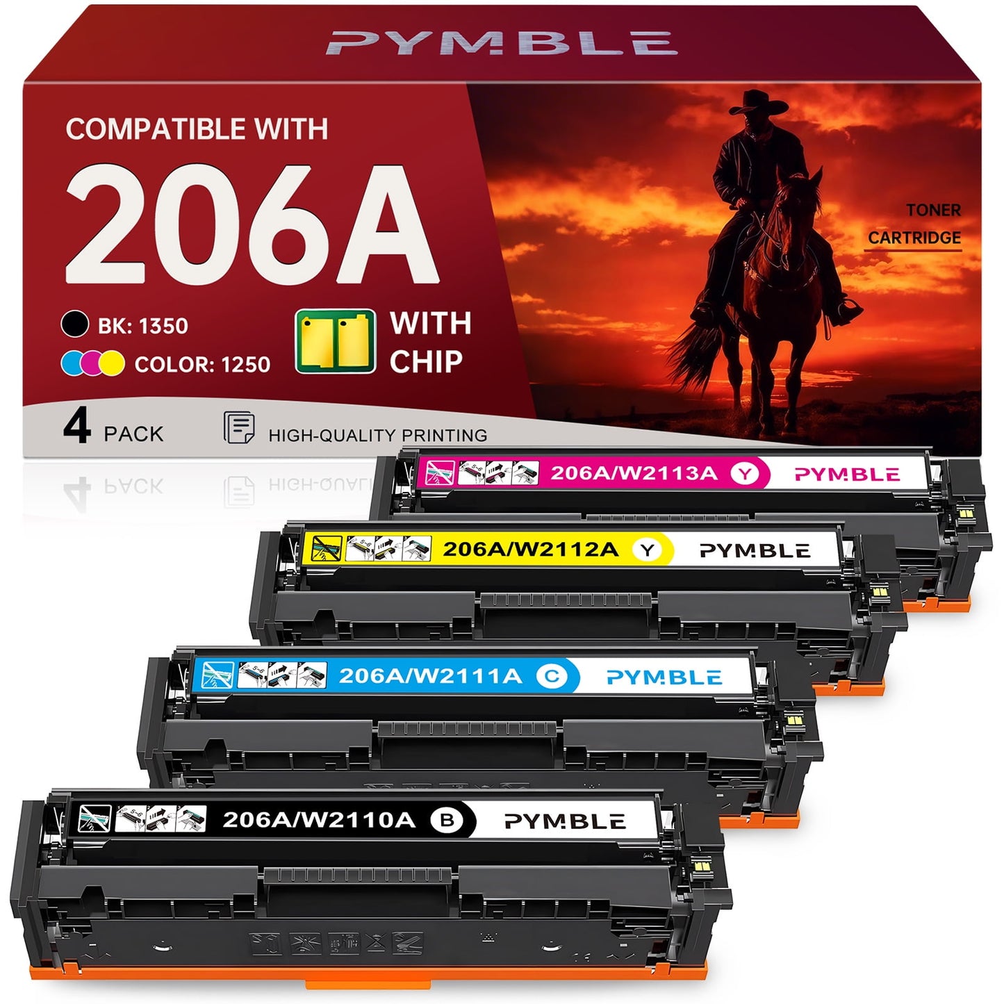 206A Toner Cartridges With Chip Compatible for HP 206A 206X 206 Color Laserjet Pro MFP M283fdw M283cdw M255dw M283 M255 Printer (Black Cyan Yellow Magenta)