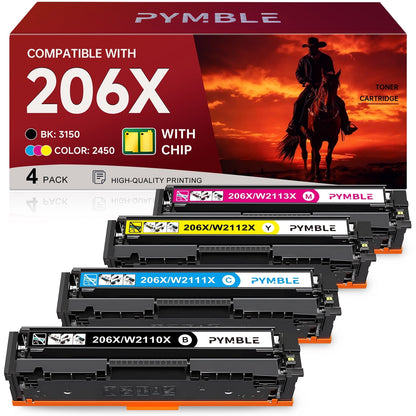206X Toner Compatible for HP 206X Toner Cartridge 4 Pack High Yield - 206A Toner Work for HP Color Laserjet Pro MFP M283fdw Toner Cartridge M283cdw M255dw M283 Printer Ink , W2110X 206X Toner