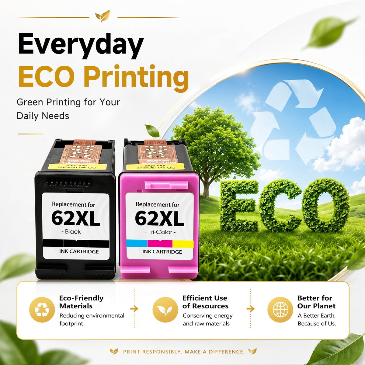 62XL Ink Cartridges Compatible for HP 62 Ink Cartridges for Envy 5540 5640 5660 5740 7644 7645 8040
