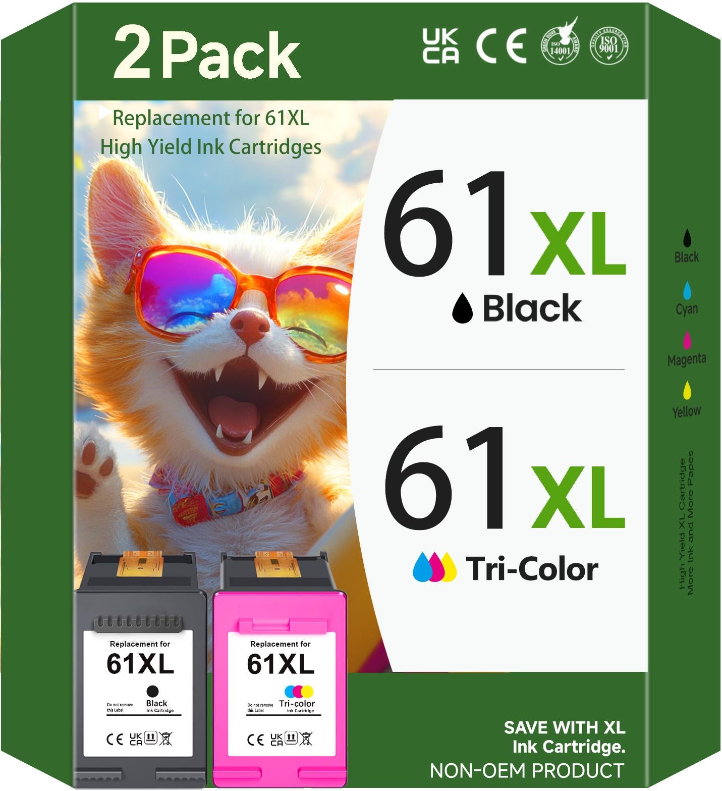 61XL Ink Cartridges Compatible for HP Ink 61 Combo Pack for HP 61XL Ink Cartridges for HP Envy 5530 4500 DeskJet 2540 2542  DeskJet 2540 1000 Printer (2-Pack)