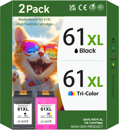 61XL Ink Cartridges Compatible for HP Ink 61 Combo Pack for HP 61XL Ink Cartridges for HP Envy 5530 4500 DeskJet 2540 2542  DeskJet 2540 1000 Printer (2-Pack)