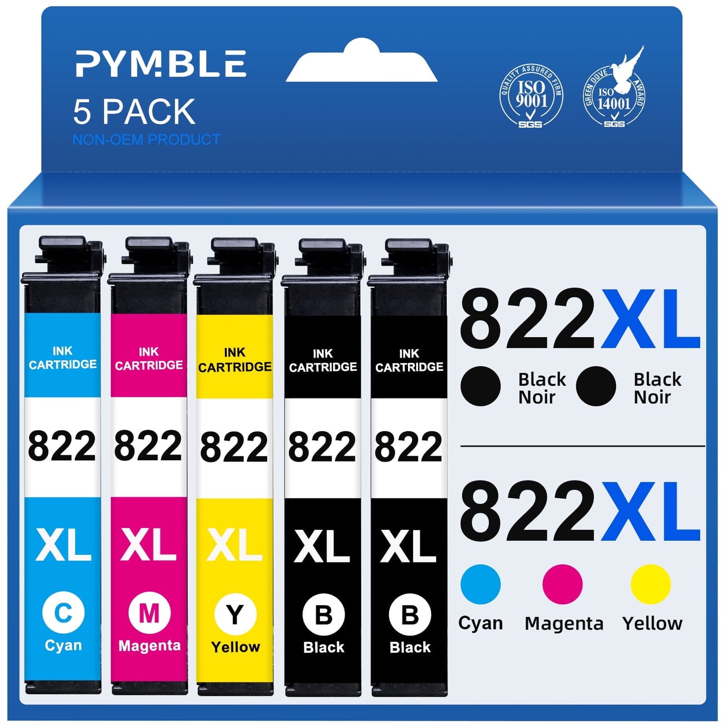 822XL Ink Cartridges for Epson 822 Ink Cartridges compatible for Epson Workforce Pro WF-3820 WF-4820 WF-4833 WF-4834 WF-4830(5-Pack, Black Cyan Magenta Yellow)