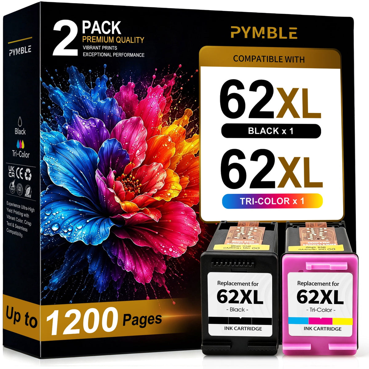 62XL Ink Cartridges Compatible for HP 62 Ink Cartridges for Envy 5540 5640 5660 5740 7644 7645 8040