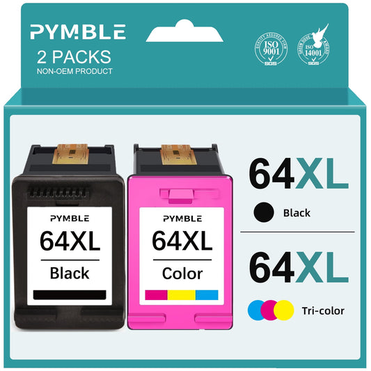 64XL Ink Cartridge for HP 64 Ink Cartridges Combo Pack for HP Printer Envy Photo 7855 7858 7800 7155 6255 6252 7120 6232 7158 7164 (2-Pack, Black, Tri-Color)