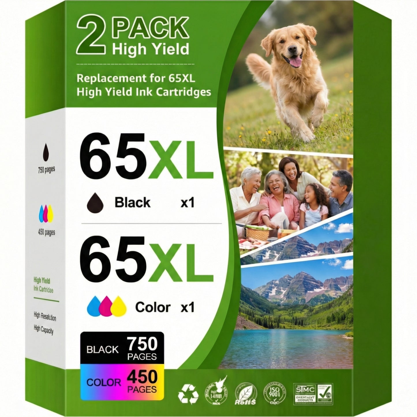 Printer Ink 65 Compatible for HP Ink 65 for for DeskJet 3755 3700 3752 3772 2600 2622 2652 2655 2640 (2-Pack, Black, Tri-Color)