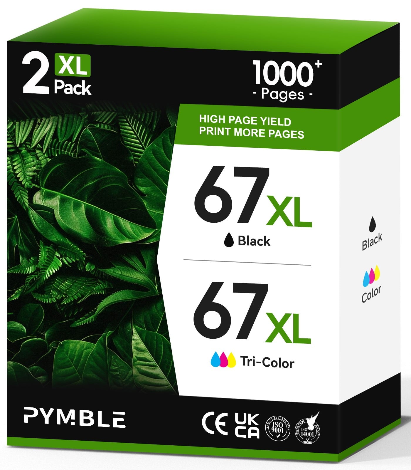 67XL Ink Cartridges Compatible for HP 67 Ink Cartridges work with HP DeskJet 2700 2700e 2755e 2752e Envy 6055e 6055 6000 (2-Pack, Black, Tri-color)