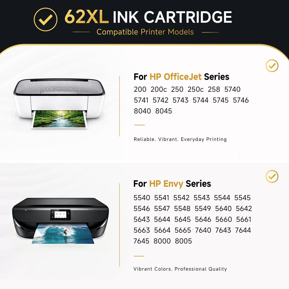 62XL Ink Cartridges Compatible for HP 62 Ink Cartridges for Envy 5540 5640 5660 5740 7644 7645 8040