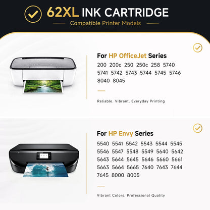 62XL Ink Cartridges Compatible for HP 62 Ink Cartridges for Envy 5540 5640 5660 5740 7644 7645 8040
