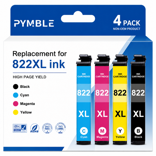 822 Ink for Epson 822 Ink for Epson 822XL Ink Cartridges compatible for Epson Workforce Pro WF-3820 WF-4820 WF-4833 WF-4834 WF-4830(4-Pack, Black Cyan Magenta Yellow)