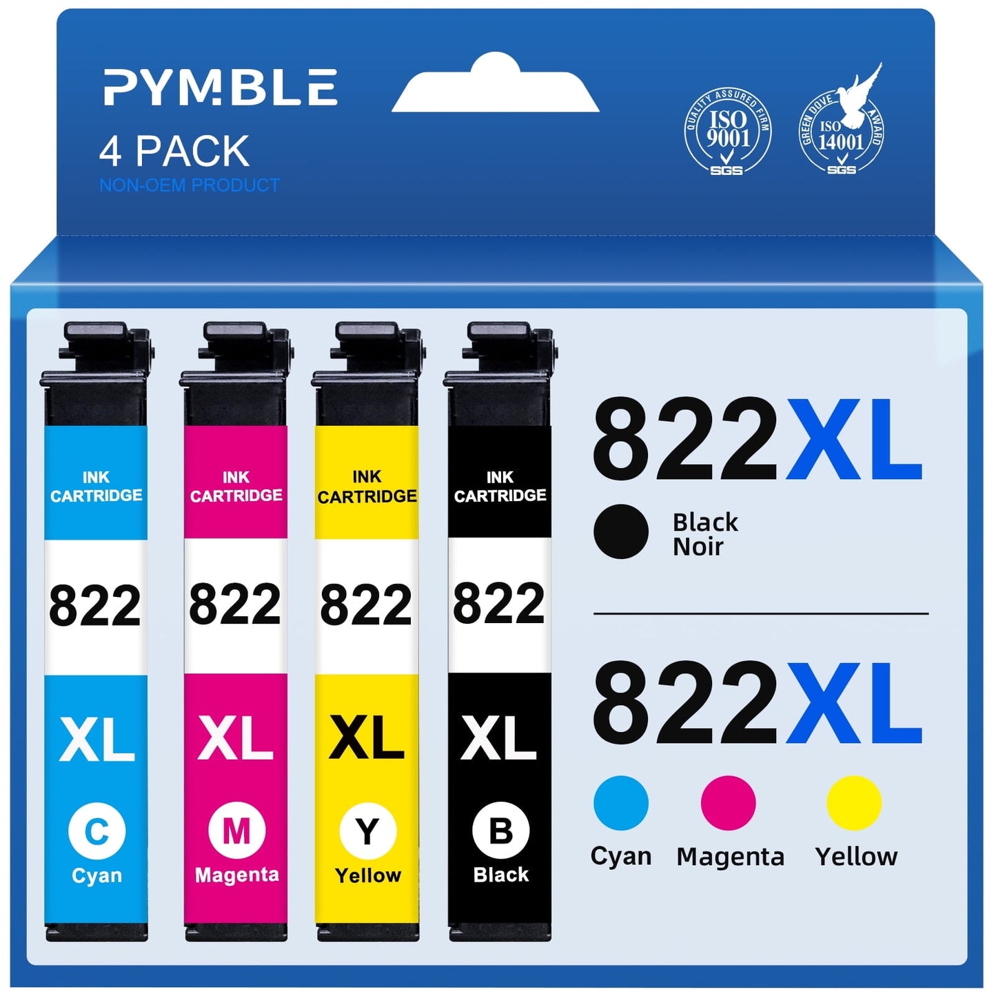 822 Ink for Epson 822 Ink for Epson 822XL Ink Cartridges compatible for Epson Workforce Pro WF-3820 WF-4820 WF-4833 WF-4834 WF-4830(4-Pack, Black Cyan Magenta Yellow)
