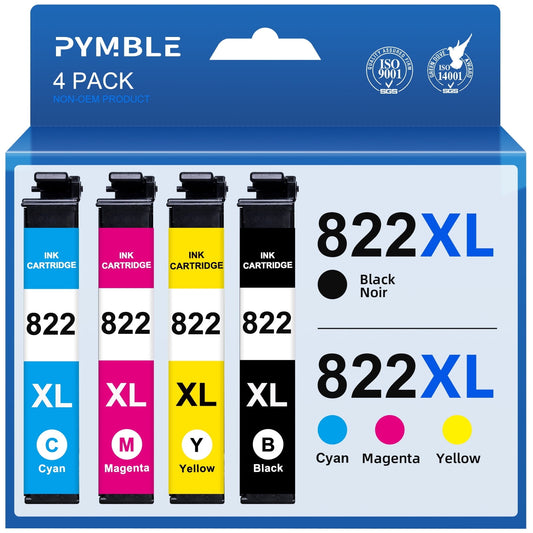 822 Ink for Epson 822 Ink for Epson 822XL Ink Cartridges compatible for Epson Workforce Pro WF-3820 WF-4820 WF-4833 WF-4834 WF-4830(4-Pack, Black Cyan Magenta Yellow)