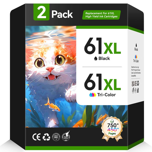 61XL Ink Cartridges Compatible for HP Ink 61 Combo Pack for HP 61XL Ink Cartridges for HP Envy 5530 4500 DeskJet 2540 2542  DeskJet 2540 1000 Printer (2-Pack)