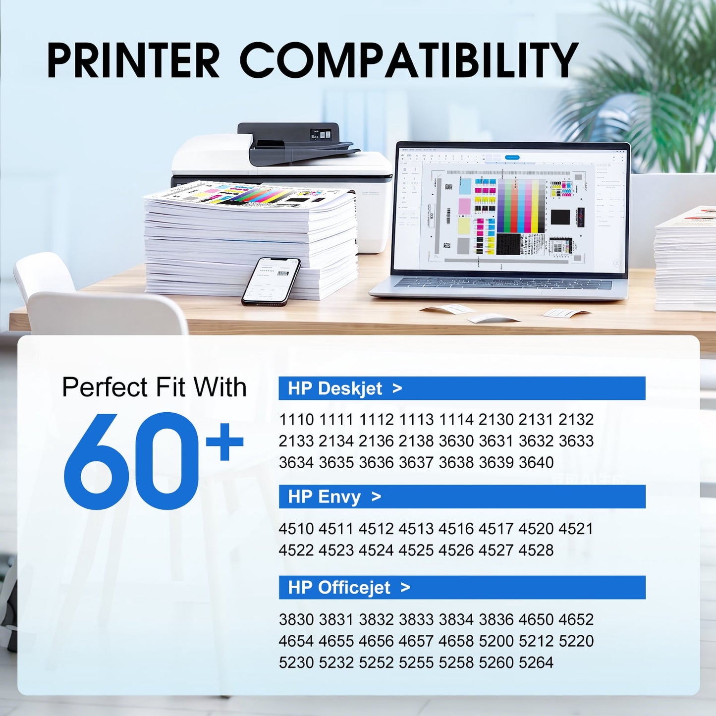 63XL Ink Cartridge Compatible for HP 63 Ink Cartridge for HP Ink 63 for OfficeJet 3830 4650 5255 5200 Envy 4520 4512 Printer (2 Pack)