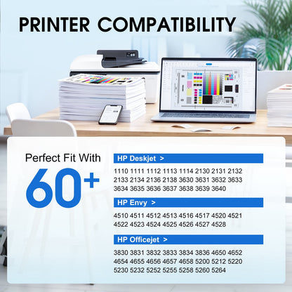 63XL Ink Cartridge Compatible for HP 63 Ink Cartridge for HP Ink 63 for OfficeJet 3830 4650 5255 5200 Envy 4520 4512 Printer (2 Pack)